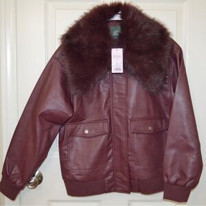 wild fable Faux Leather Bomber Jacket -  Red S